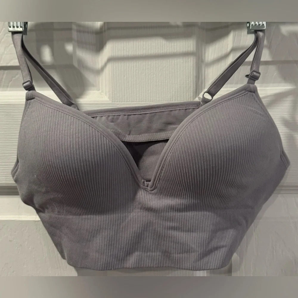 NWT La Vie en Rose bralette cups bra light support mauve ribbed stretch 36B